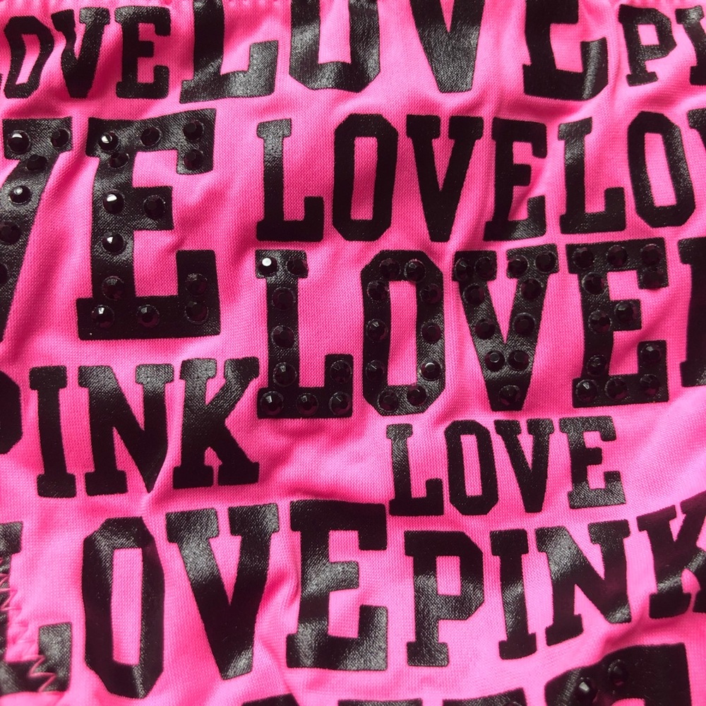 PINK Victoria’s Secret Love Pink Print Ruched Rhinestone Bikini Bottom - Picture 2 of 16